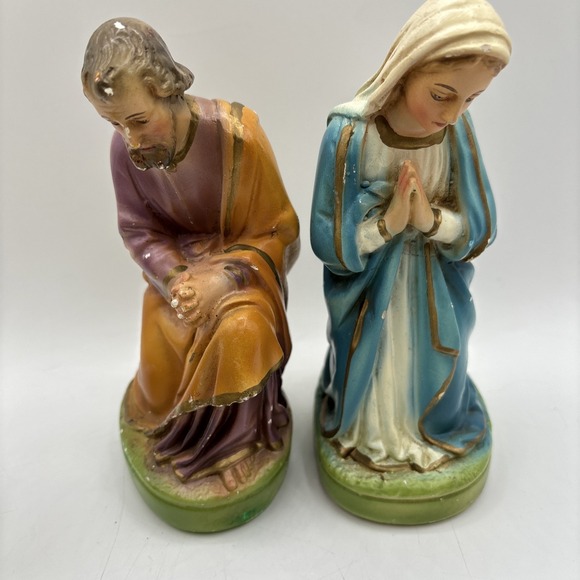 Vintage Chalkware Mary & Joseph Nativity Figures 7" Tall - Picture 2 of 10